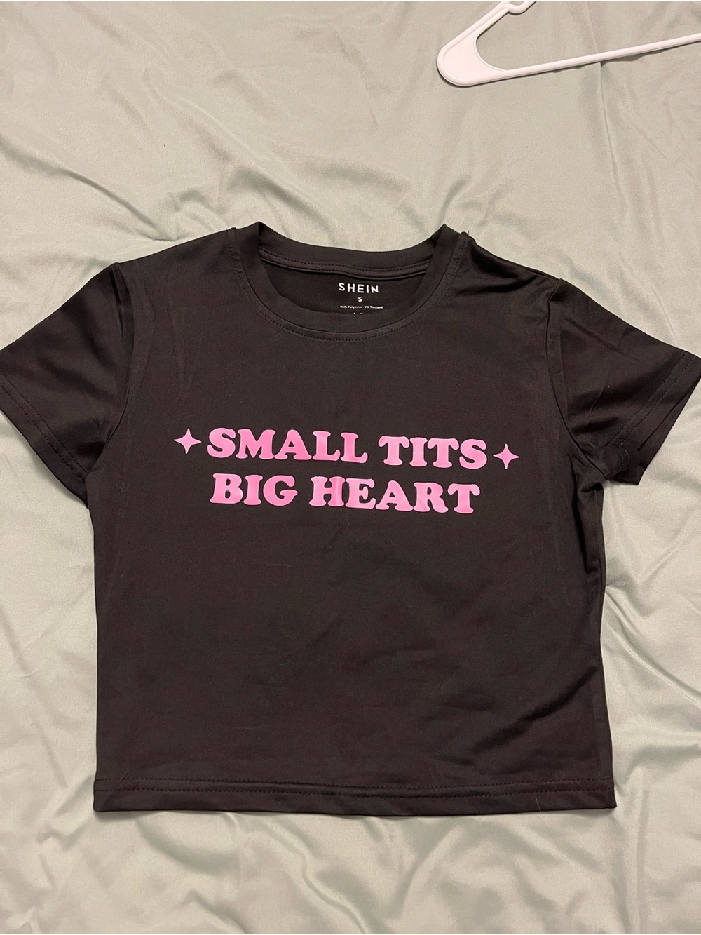 SHEIN Black Tee with Pink Slogan